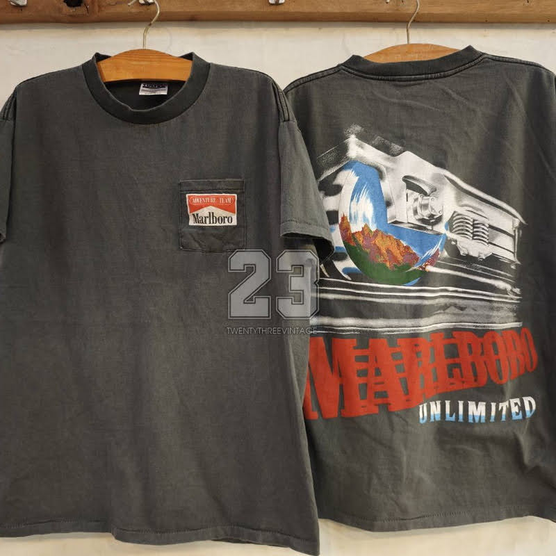 [ 23 ] Marlboro  UNLIMITED pass poket Bio Washed เสื้อวินเทจ เสื้อวง vintage shirt