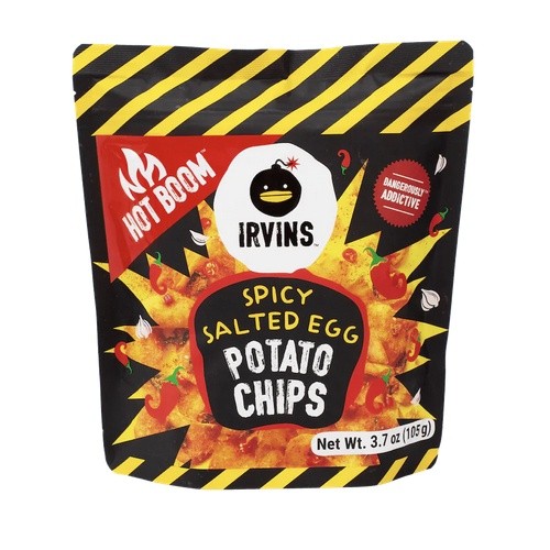 Irvins Hot Boom Salted Egg Potato Chips 80G เออร์วิ้น มันฝรั่งทอด นำเข้าจากประเทศสิงคโปร์