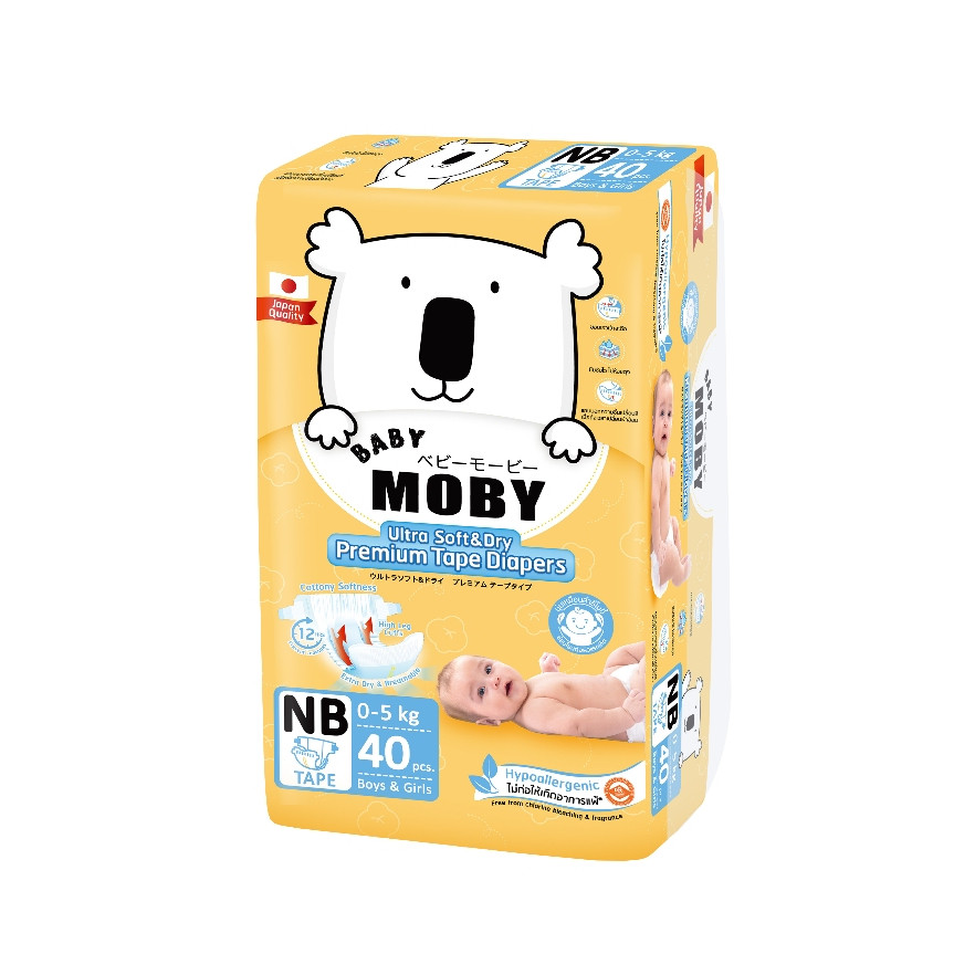 Moby ผ้าอ้อมสำเร็จรูป ชนิดเทป ไซส์ Newborn (Diaper Tape Newborn) แพมเพิส โมบี้