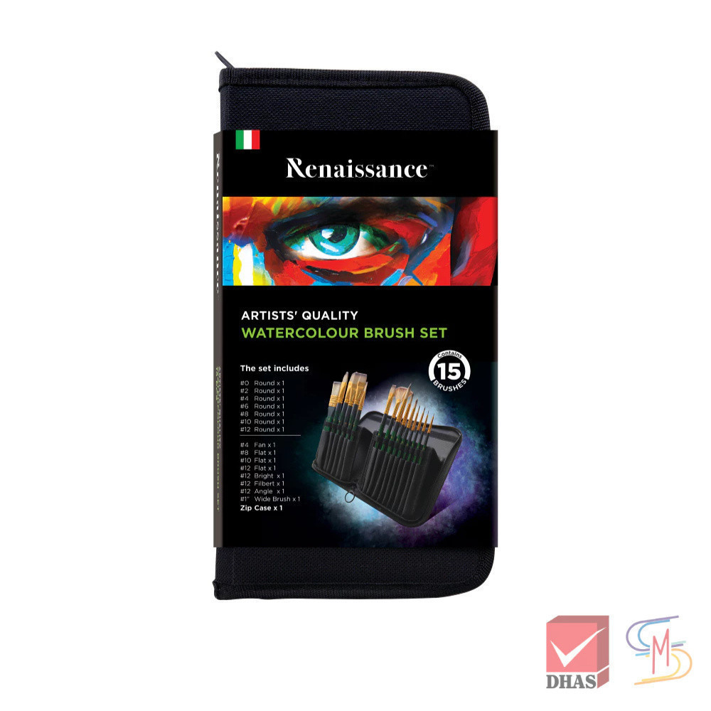 Renaissance ชุดพู่กัน พู่กันสีน้ำ 15 ชิ้น + กระเป๋าไนลอน จำนวน 1 ชุด