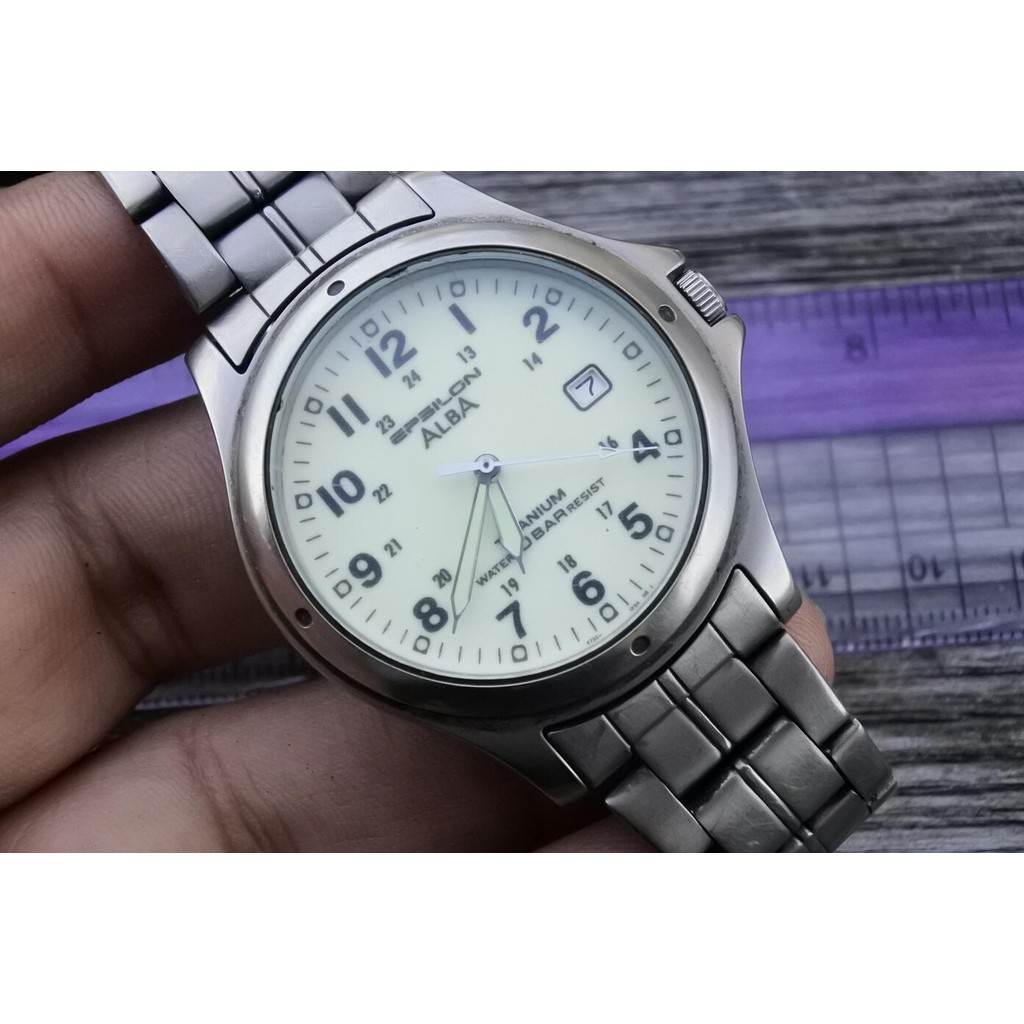 นาฬิกา Vintage มือสองญี่ปุ่น Alba ePsilon Titanium V732 0R80 QUARTZ ผู้ชาย ทรงกลม กรอบtitanium หน้าป