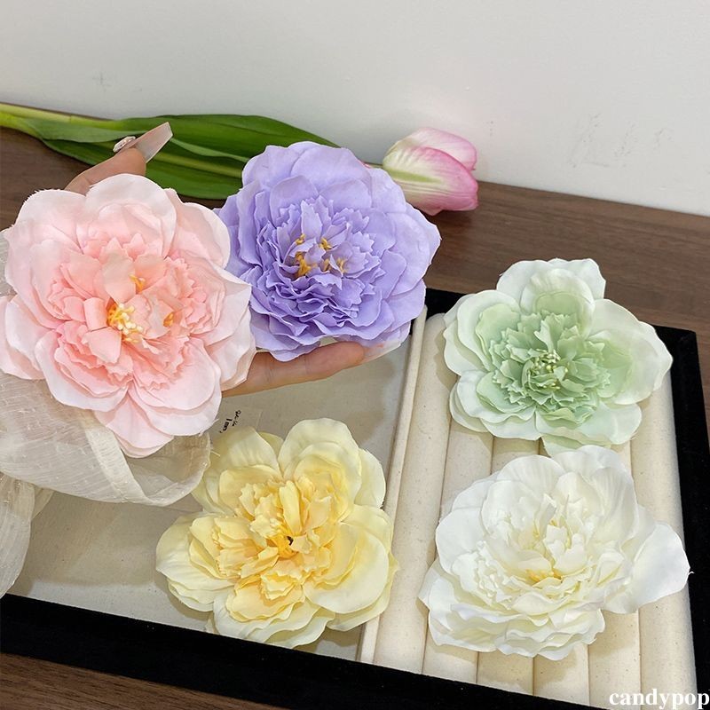 candypop จําลอง Peony กิ๊บติดผมสไตล์โบราณดอกไม้ Headdress สดหวาน Bangs คลิป