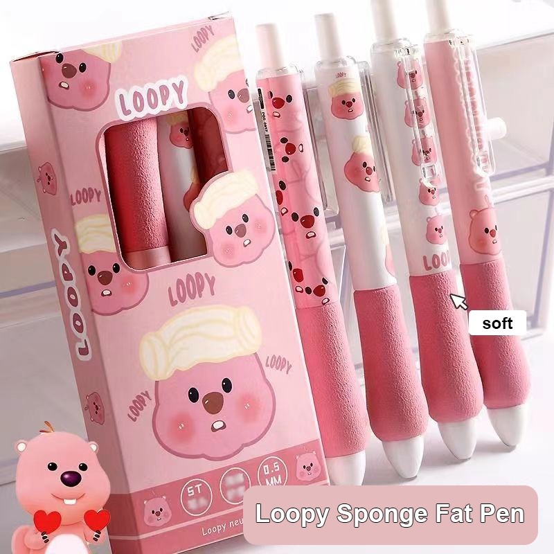 candypop Loopy ฟองน้ําไขมันปากกา Niche นักเรียนกดปากกาสีดํา 0.5 มม.Simple Neutral ปากกา
