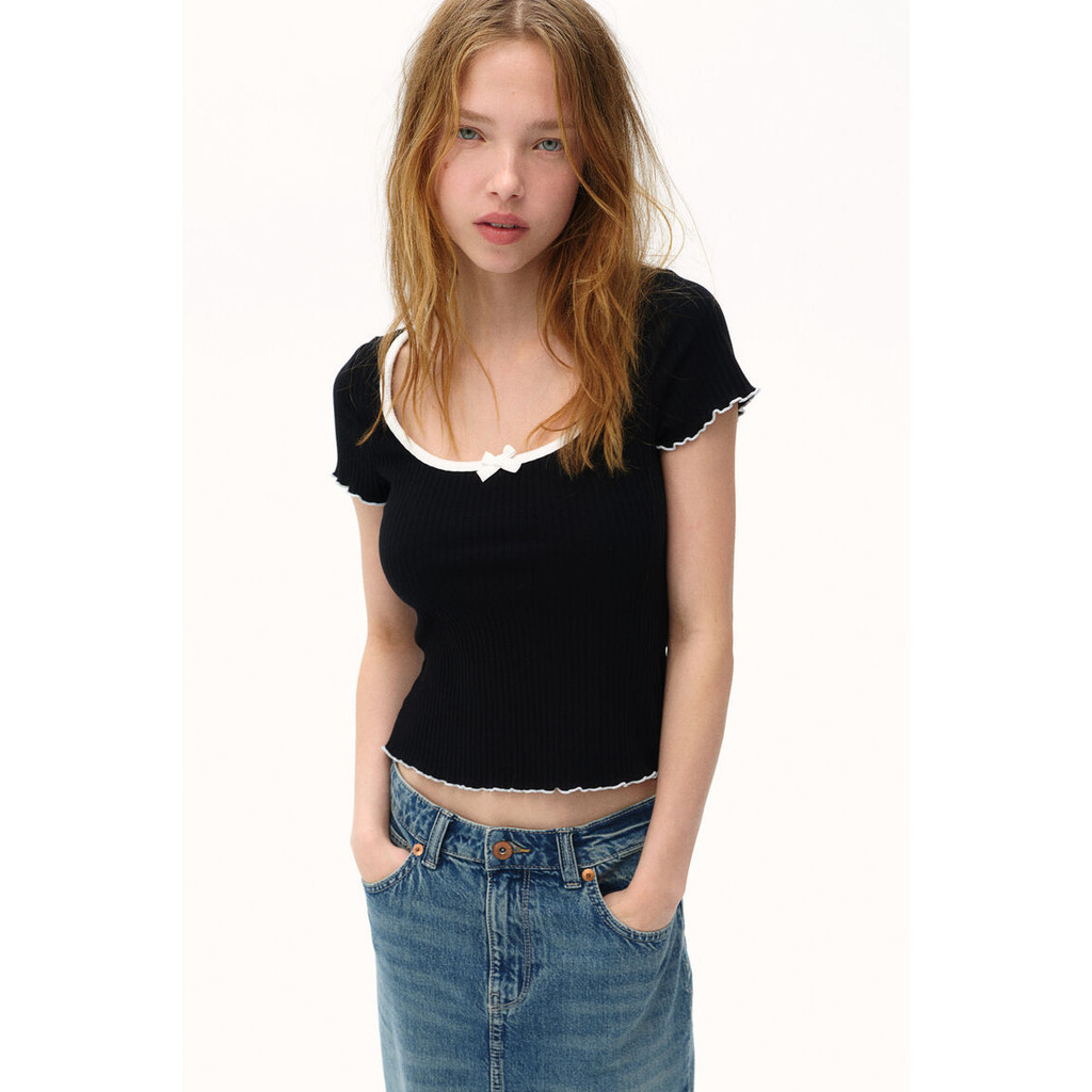 H&M Woman Overlock-detail ribbed top 1252034_2