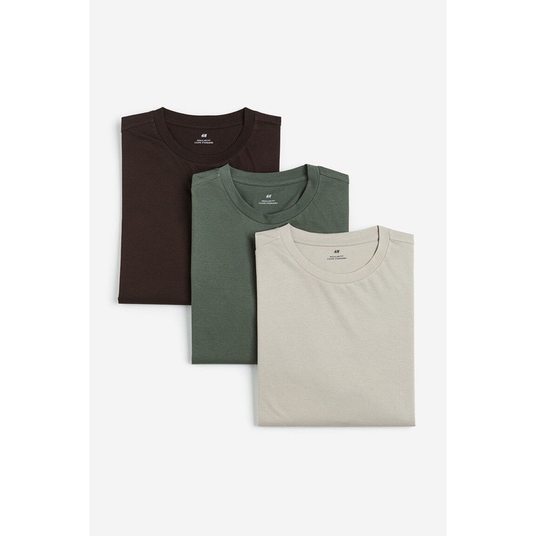 H&M เสื้อผ้ายืดทรงพอดีตัวแพ็ค 3 ชั้น Man 3-pack Regular Fit Jersey tops 0890930_1