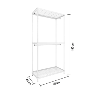KASSA HOME ราวแขวนตั้งพื้น 2 ชั้น พร้อมชั้นวาง เหล็กพ่น รุ่น LINEAR-LN90-2-6 90x45x180 ซม. สีขาว
