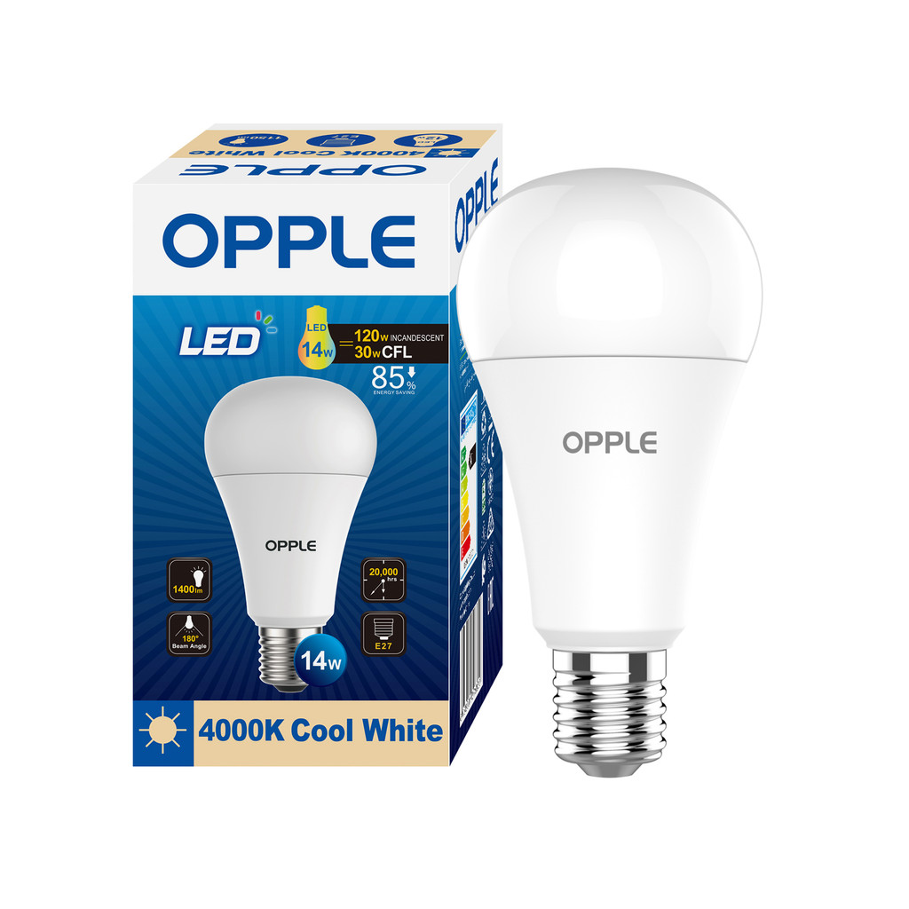 OPPLE หลอดไฟกลม LED E27 14W Cool White รุ่น E1A70-E27-14W-CWCTV7