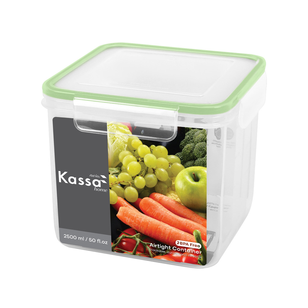 กล่องอาหารทรงเหลี่ยมจตุรัสฝาล็อก 2,500 มล. Fresco KASSA HOME รุ่น JCJ-9125 สีเขียว