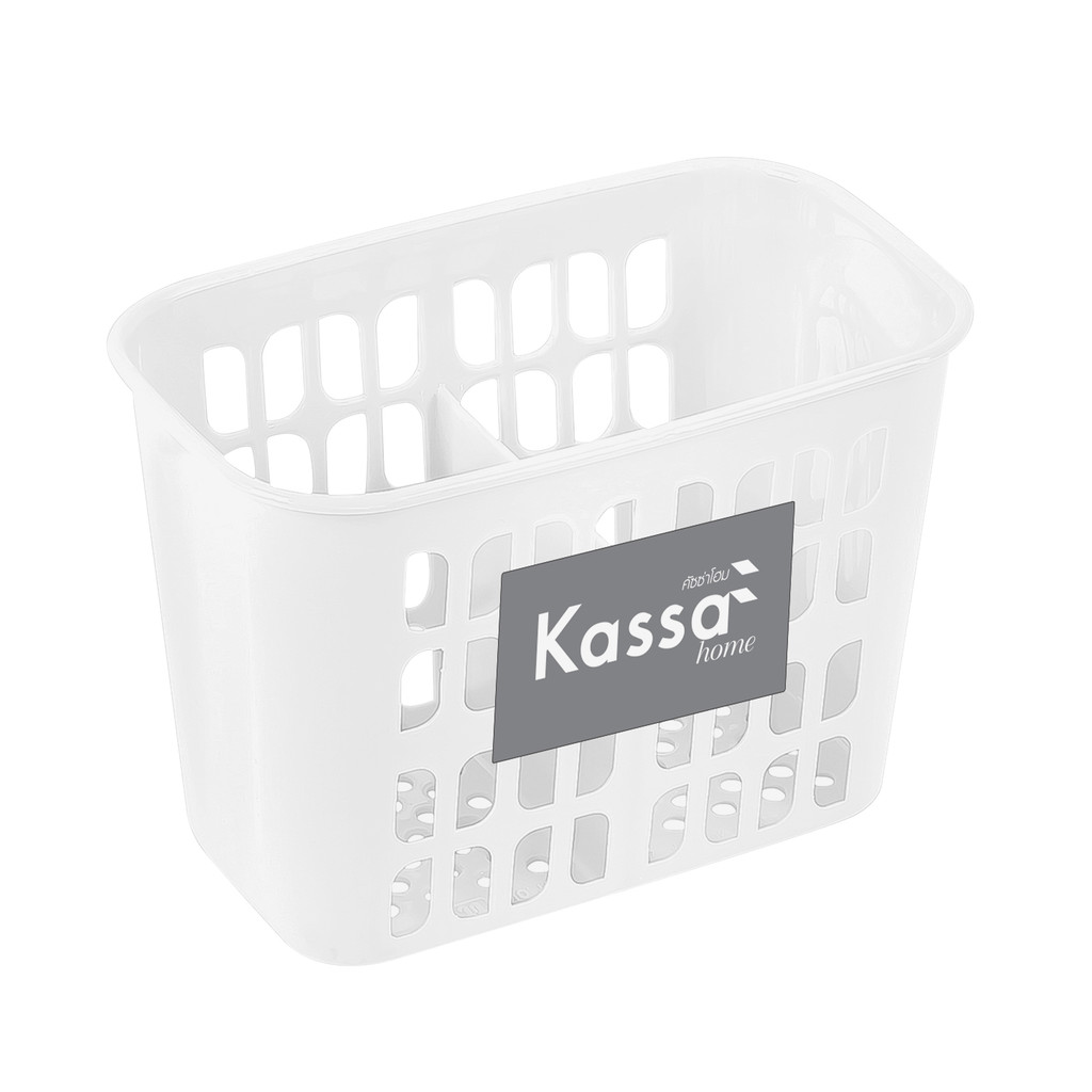KASSA HOME ที่ใส่ช้อนและอุปกรณ์ครัว 2 ช่อง Leaf รุ่น JCJ-1190 ขนาด 16.3 x 9.7 x 12 ซม. สีขาว