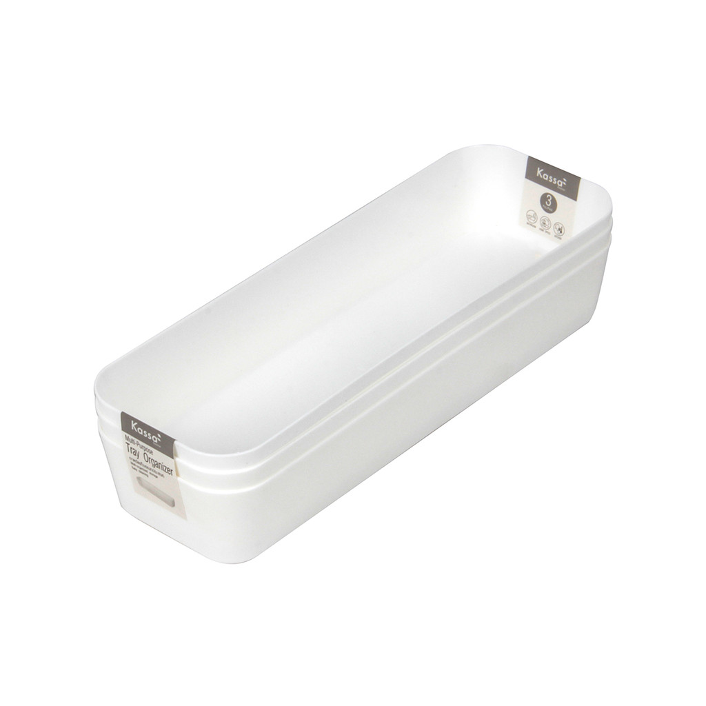 KASSA HOME ถาดจัดเก็บอเนกประสงค์ Chalola รุ่น TG54483S3 ขนาด 8.5 x 26 x 4.5 ซม. (แพ็ก 3 ชิ้น) สีขาว