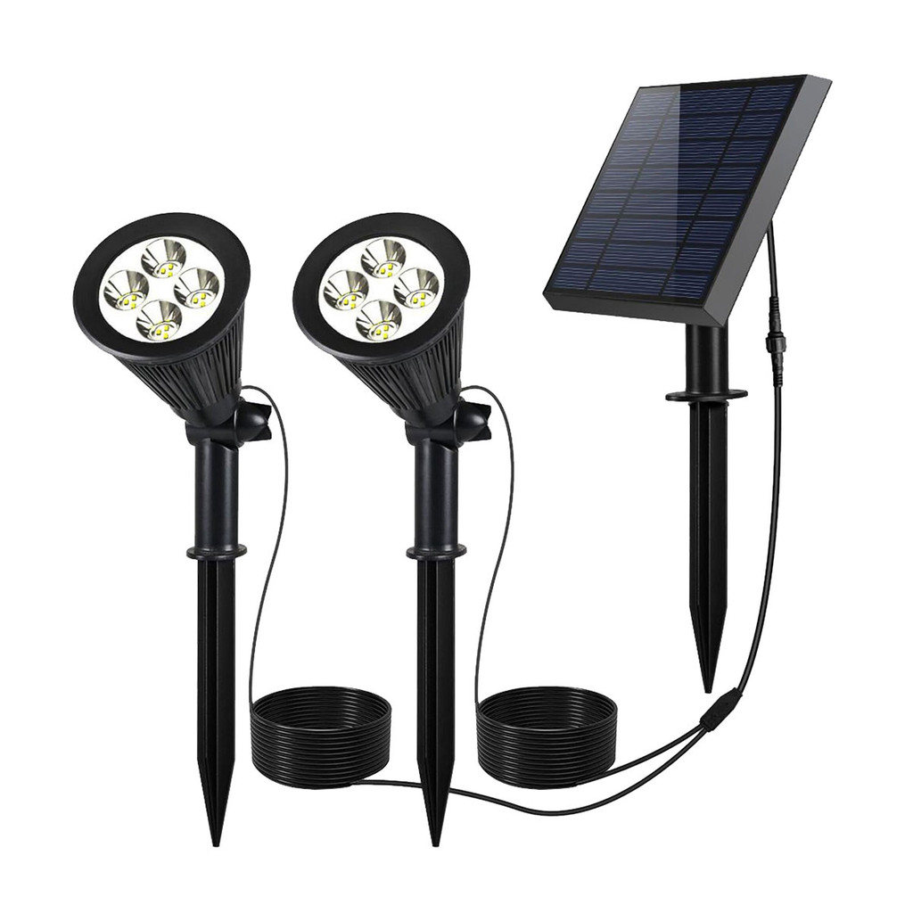 LUZINO โคมไฟสปอร์ตไลท์ปักดินโซลาร์เซลล์(2+1)พร้อมรีโมท 4W Tri-color รุ่น YH0510A/Remote สีดำ