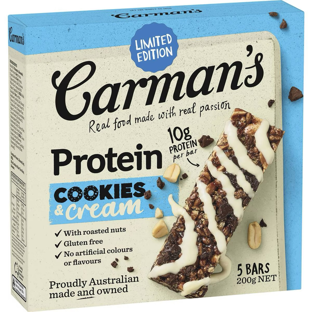คาร์แมนโปรตีนบาร์ Carman'S Cookies & Cream Protein Bar 5ชิ้น/กล่อง