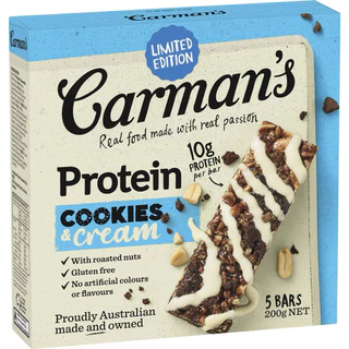 คาร์แมนโปรตีนบาร์ Carman'S Cookies & Cream Protein Bar 5ชิ้น/กล่อง