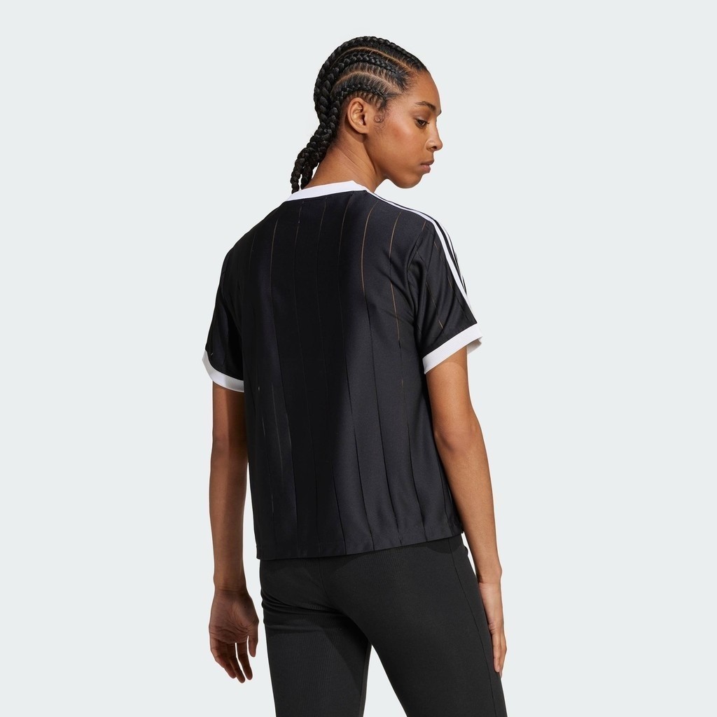 adidas Lifestyle Adicolor 3-Stripes Pinstripe Tee Women Black IX5505 ราคา ถูกที่สุด ดีลบีเคเค แกลเลอรีภาพที่ 3