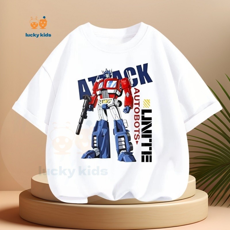 🔥(ข้อเสนอแบบจำกัดเวลา) เสื้อเชิ้ตเด็ก Transformers  เสื้อยืดเด็กผู้ชายสีทึบ ผ้าคอตตอน ไม่เปลี่ยนแปลง หลากสี