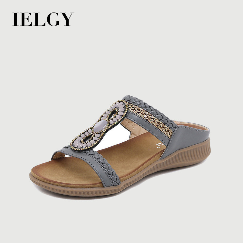 IELGY ใหม่ยุโรปและอเมริการองเท้าแตะ Bohemian Rhinestones สบายรอบ Toe แฟชั่น Plus ขนาดแบน