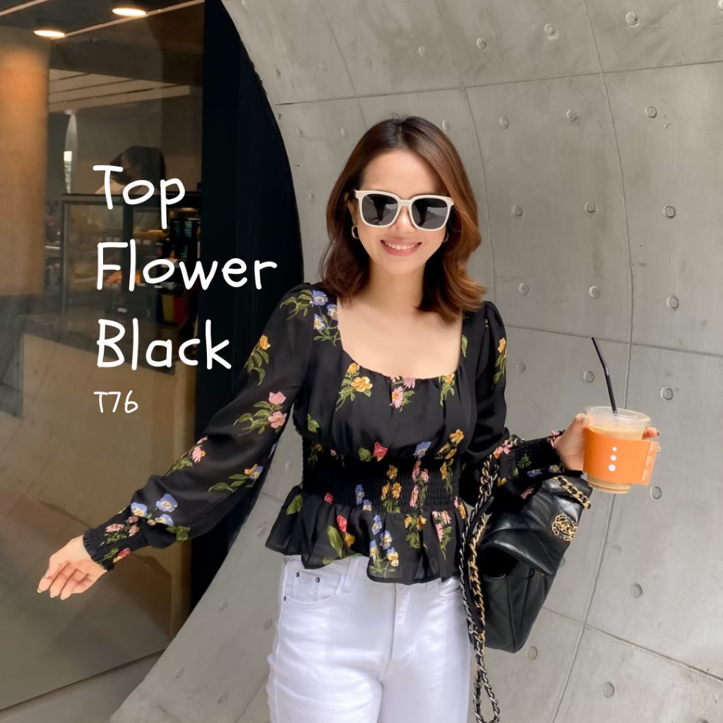 MyWay Brand : Top Flower Black เสื้อสีดำ