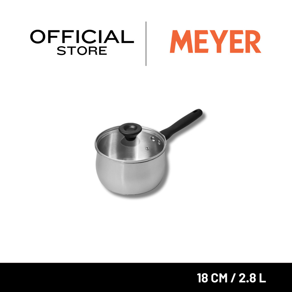 MEYER LUNA SS เครื่องครัวสเตนเลส สตีล หม้อด้ามขนาด 18 ซม./ 2.8 ลิตร พร้อมฝาแก้ว (71795-T)