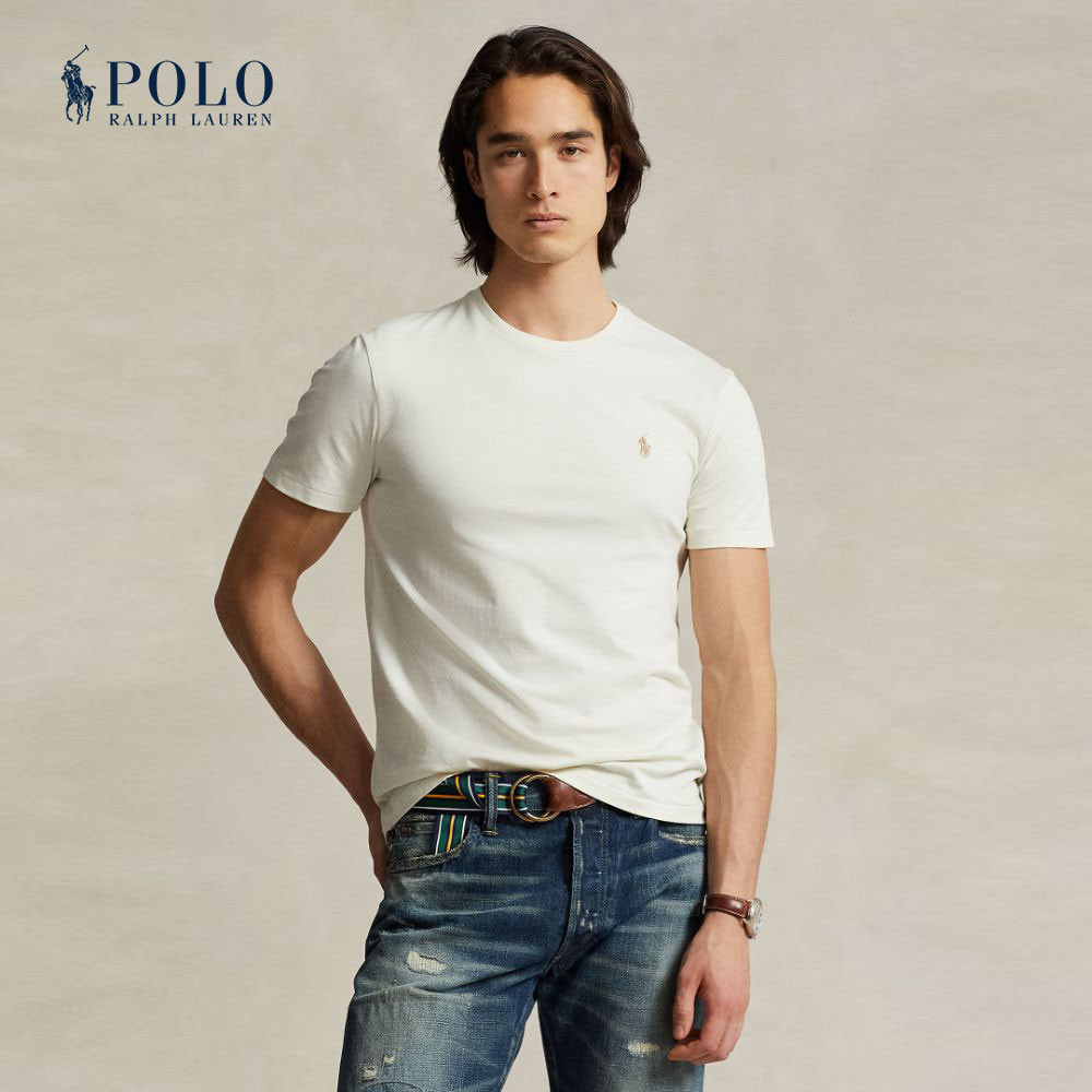 Polo Ralph Lauren เสื้อยืดผู้ชาย Custom Slim Fit Jersey Crewneck T-Shirt รุ่น MNPOTSH1N822083 สีเบจ