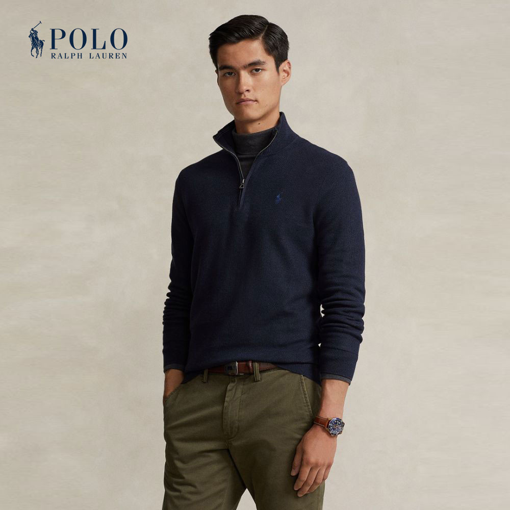 Polo Ralph Lauren เสื้อสเวตเตอร์ผู้ชาย Mesh-Knit Cotton Quarter-Zip Sweater รุ่น MNPOSWE16821692 สีก