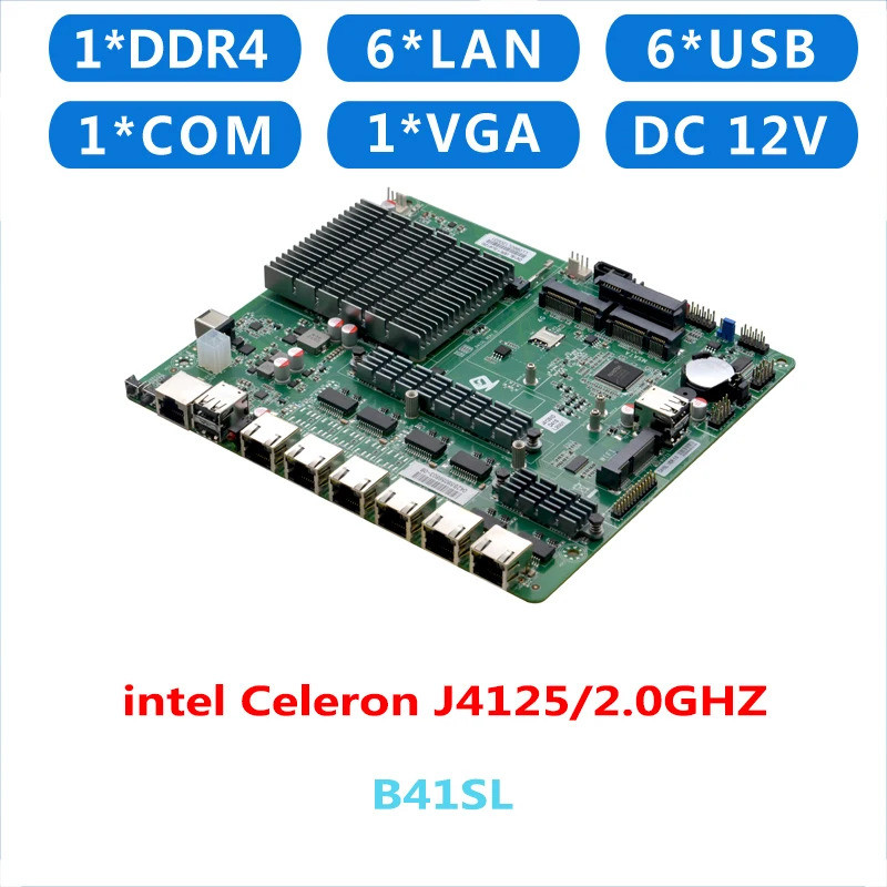 แผงเมนบอร์ดเราเตอร์ DC12v J4125 6LAN Ethernet ITX แผงเมนบอร์ด Pfsense Firewall Appliance