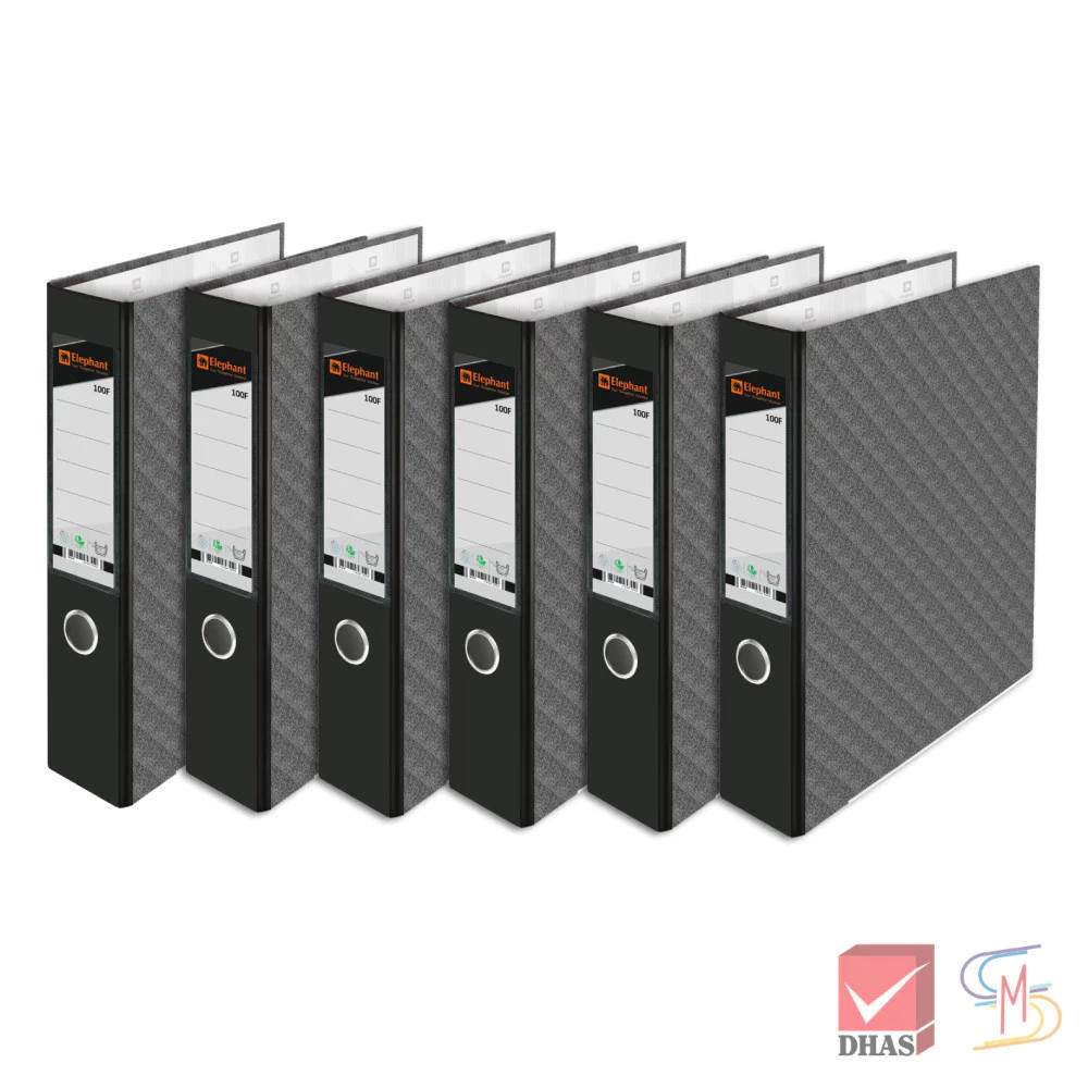 Elephant ตราช้าง แฟ้ม แฟ้มใส่เอกสาร แฟ้มสันกว้าง No.100F สีดำ จำนวน 6 แฟ้ม/แพ็ค