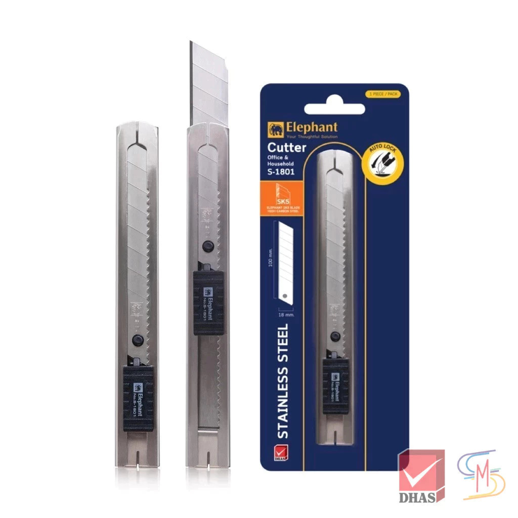 Elephant ตราช้าง คัตเตอร์ มีดคัตเตอร์ Economy รุ่น S-1801 18 มม. 45° ใบมีด SK5 จ