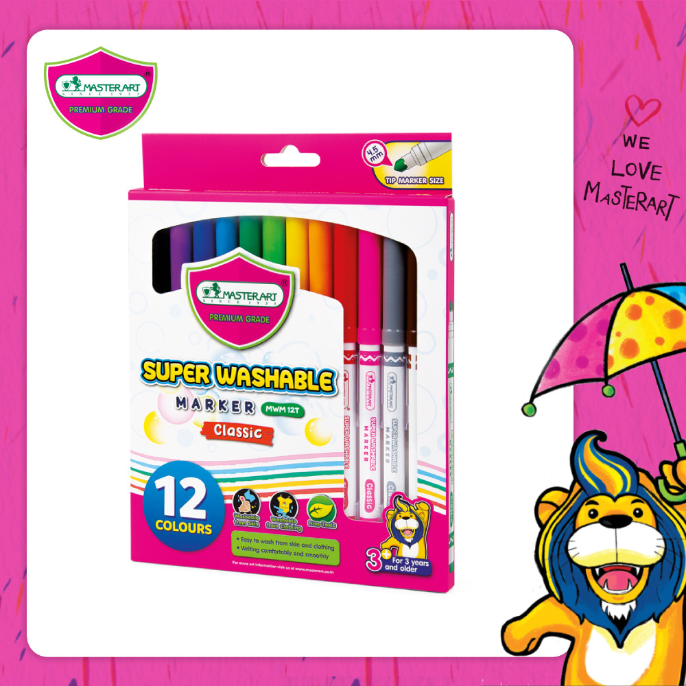 Master Art มาสเตอร์อาร์ต สีเมจิก ปากกาเมจิก ล้างออกได้ 12 สี รุ่นคลาสสิค MWM12T จำนวน 1 กล่อง