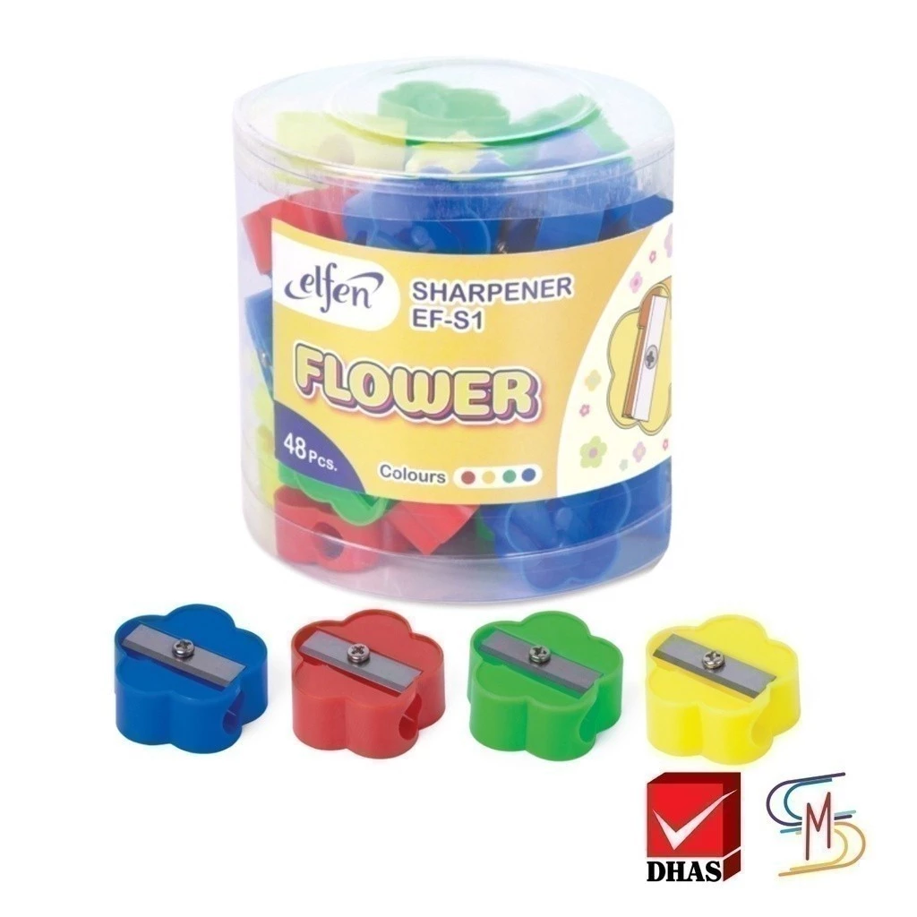 Elfen กบเหลา กบเหลาดินสอ EF-S1 ดอกไม้ คละสี 48 ชิ้น (1 กระปุก)