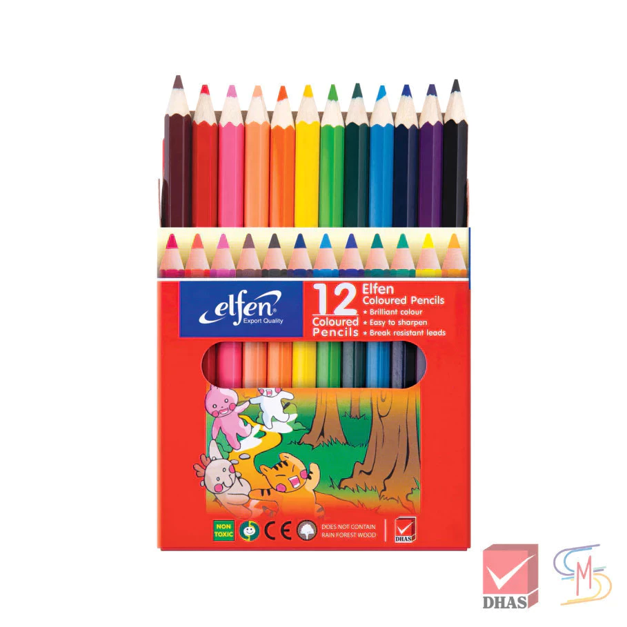 Elfen เอลเฟ่น สีไม้ ดินสอสีไม้ แท่งสั้น 12 สี จำนวน 1 กล่อง