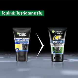 GARNIER MEN ชุดเซตขาวใสไกลจุด เทอร์โบ ไบรท์ เซรั่ม 40 มล + โฟม 100 มล Garnier Men Set Foam+Serum (ครีมผู้ชาย,โฟมผู้ชาย)