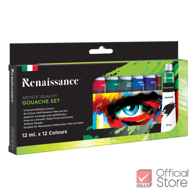 Renaissance สีกวอช ชุดสีกวอช 12 มล. 12 สี จำนวน 1 กล่อง