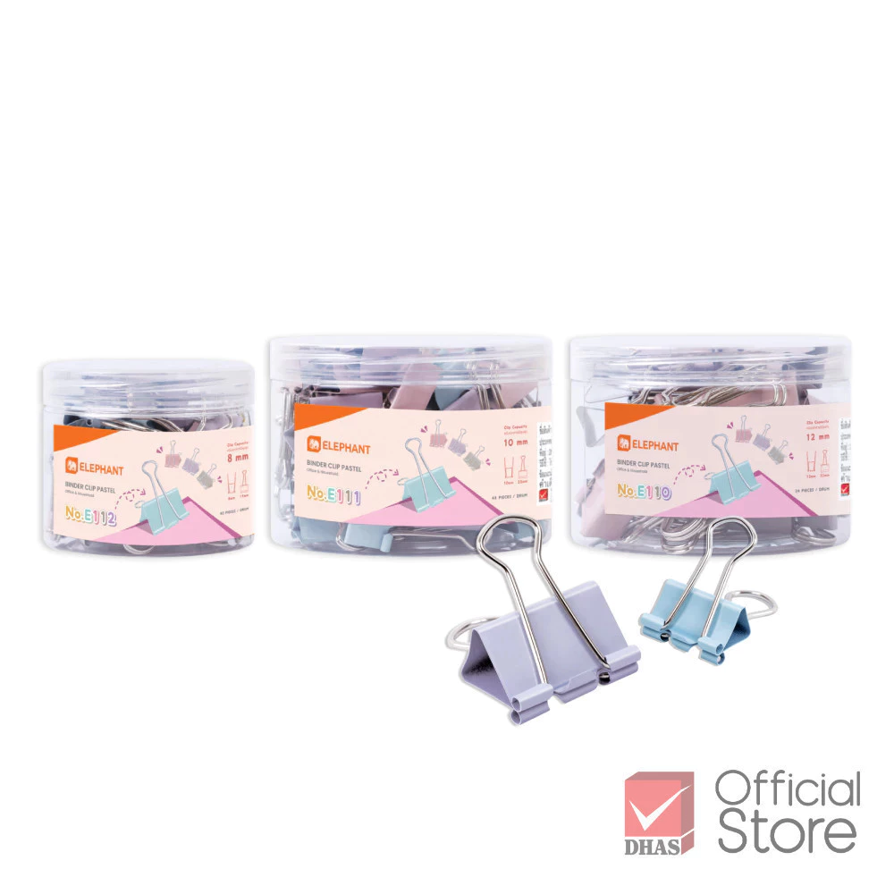 Elephant คลิปหนีบ คลิปหนีบกระดาษ สีพาสเทล No. E110 / E111 / E112 จำนวน 1 กระปุก