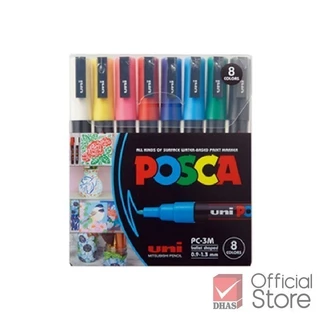 Uni ปากกา ปากกามาร์คเกอร์ Posca PC-3M 8 สี จำนวน 1 เซต