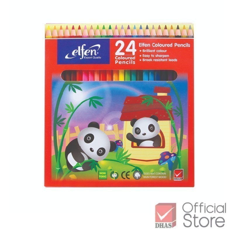 Elfen สีไม้ ดินสอสีไม้ 24 สี แท่งยาว ระบายลื่น – จำนวน 1 กล่อง