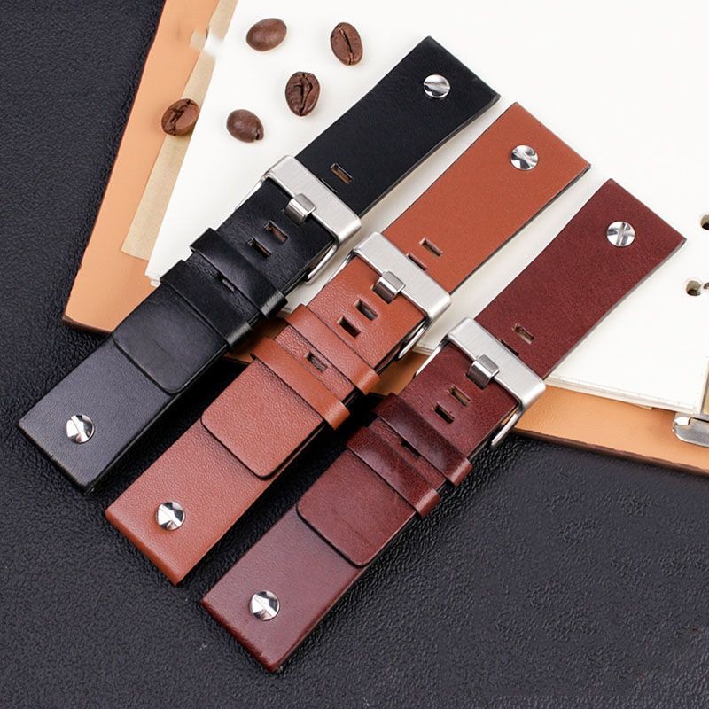 ดีเซย์ DZ7257DZ4318DZ7313สายนาฬิกาสายนาฬิกาลายลิ้นจี่หนังแท้เหมาะสำหรับหนังวัว24mmDIESEL CQBK