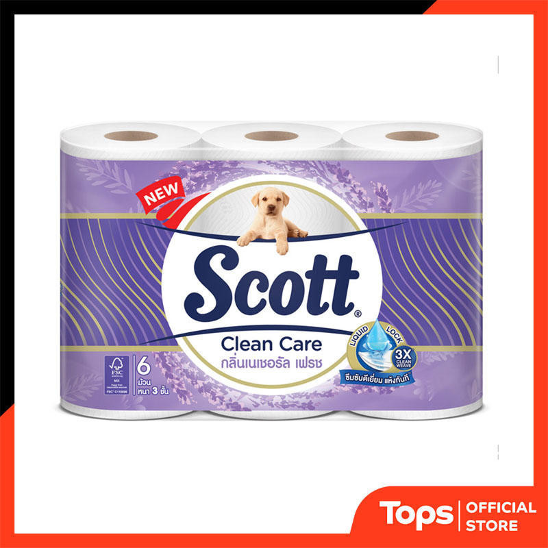 SCOTT สก๊อตต์คลีนแคร์กลิ่นเนเชอรัลเฟรชกระดาษชำระหนา 3ชั้น แพค 6ม้วน [8888336024264]