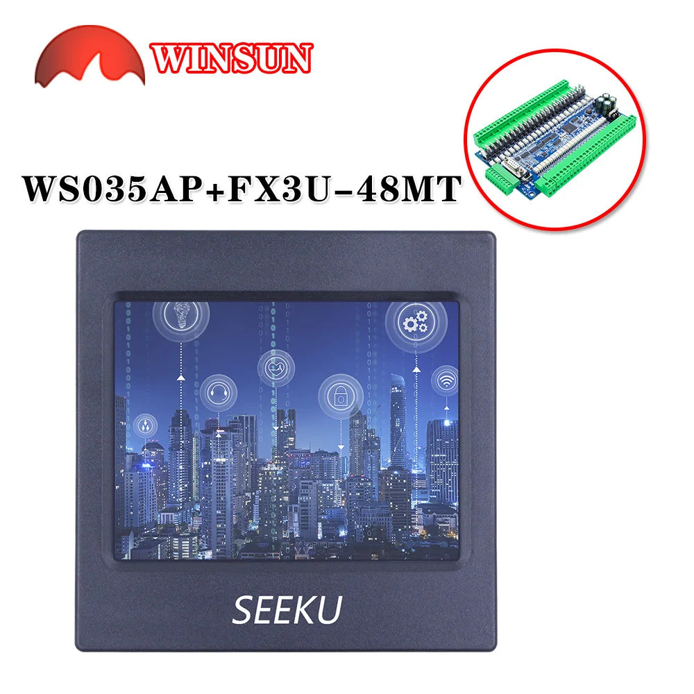 รองรับ FX3U+HMI PLC หน้าจอสัมผัส WS-035AP พร้อมการเชื่อมต่อ FX3U-48MT -48MR -32MT -24MR -24MT -14MR 
