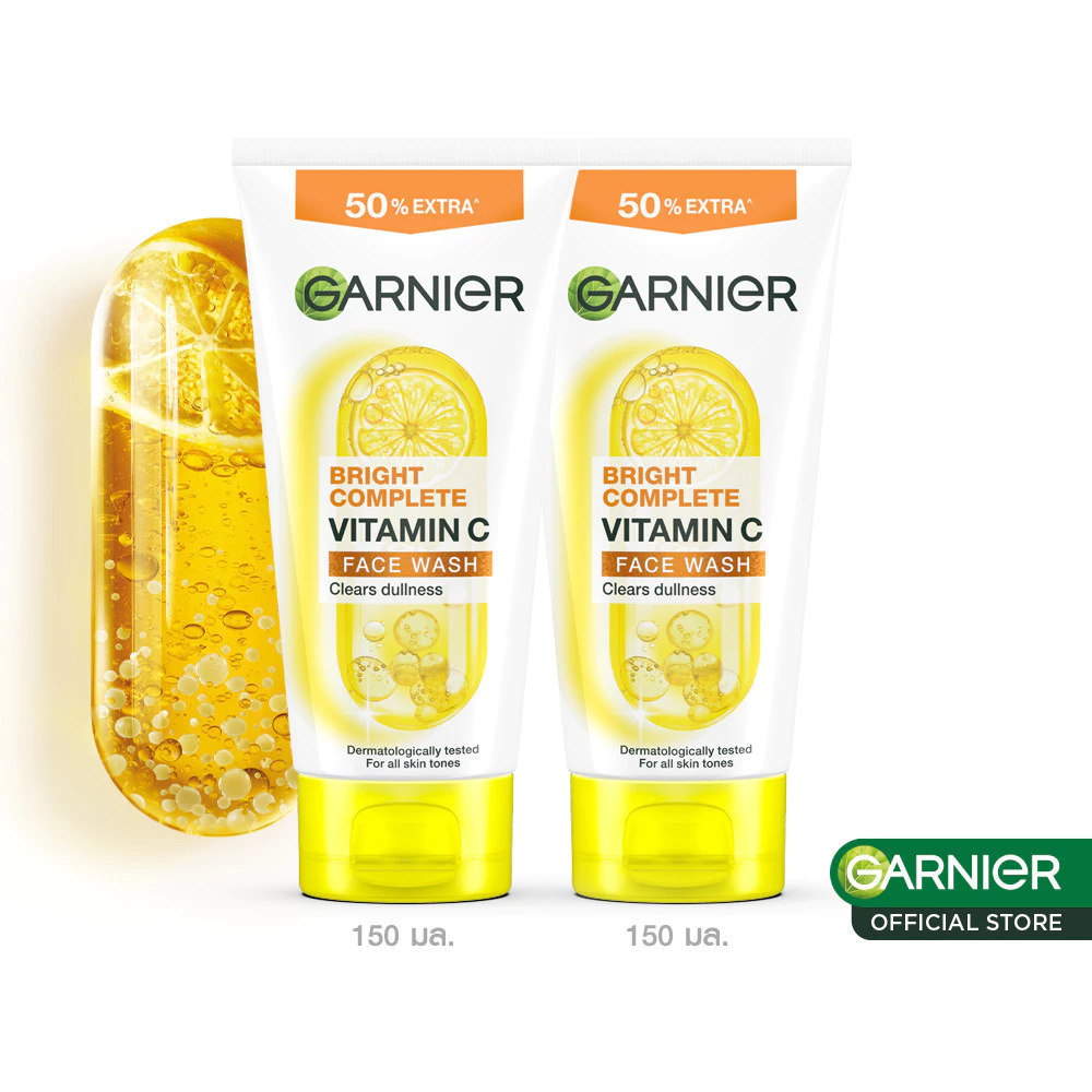 การ์นิเย่ ไบรท์ คอมพลีท ไบรท์เทนนิ่ง โฟม 150 มล. 2 ชิ้น Garnier Bright Complete Brightening Foam 150 ml. 2 Pcs (โฟมการ์น