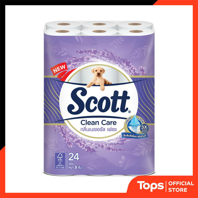 SCOTT สก๊อตต์คลีนแคร์กลิ่นเนเชอรัลเฟรชกระดาษชำระหนา 3ชั้น แพค 24ม้วน [8888336024