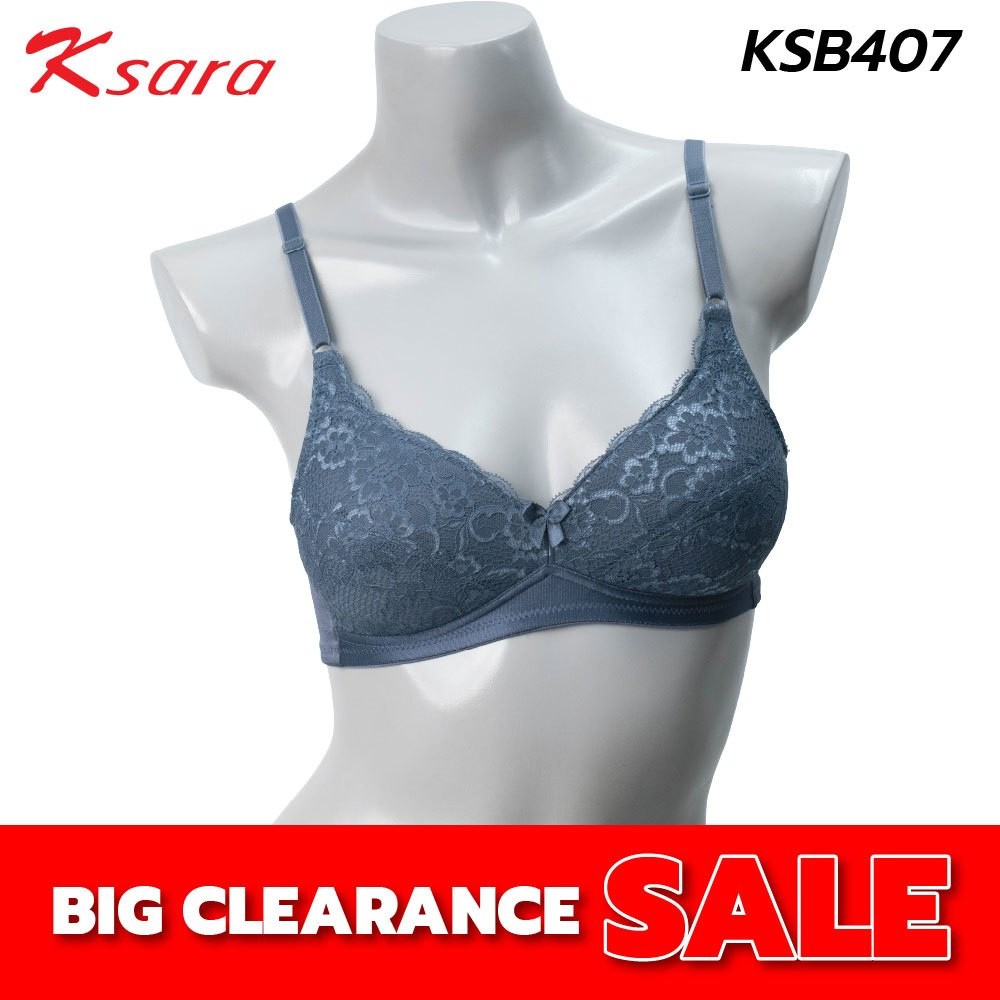 KSARA เสื้อชั้นในไร้โครง  3/4 คัพ ฟองน้ำ หนา 3 มม.ตัดต่อ เต้าทรงซับผ้าลูกไม้ รุ่น KSB407