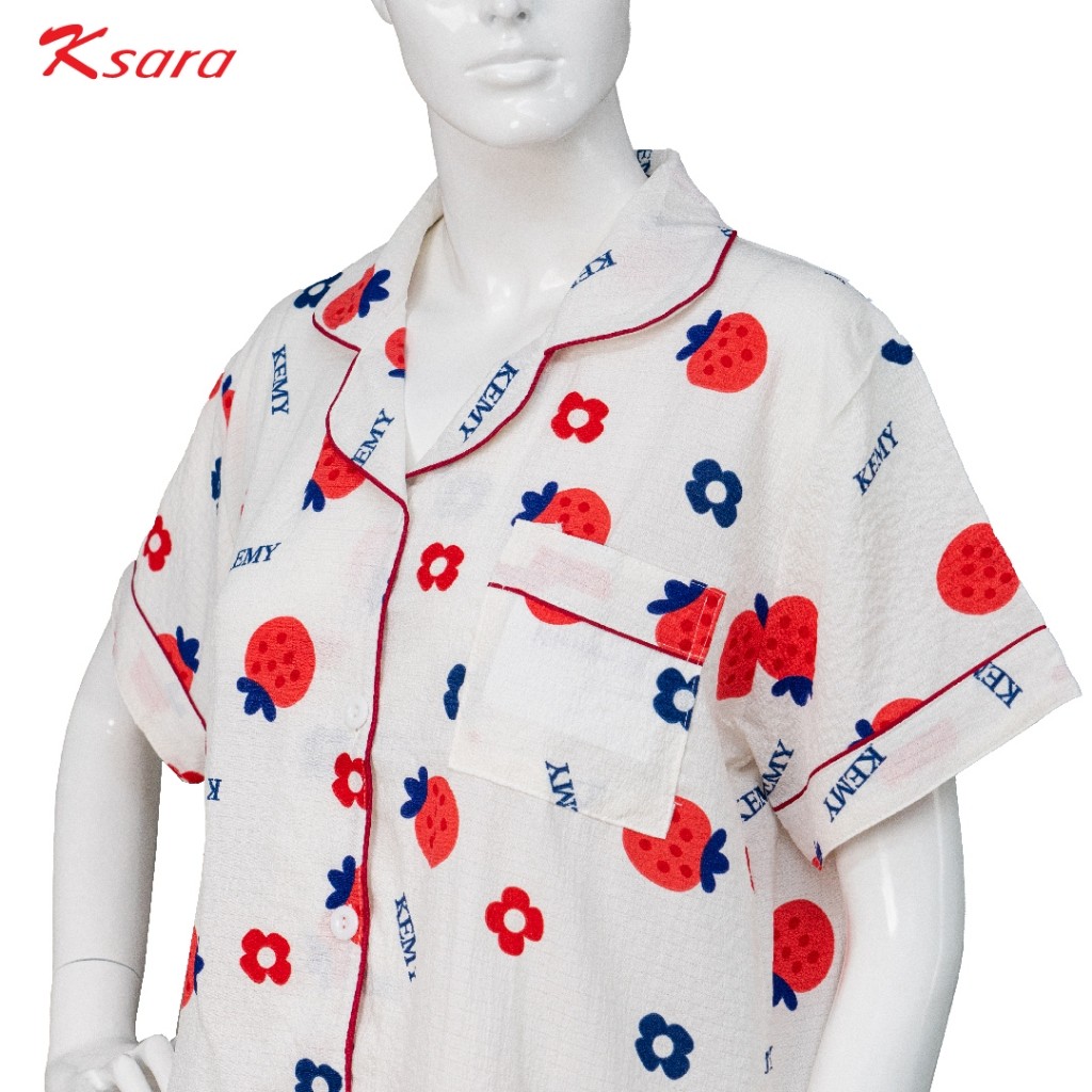 Ksara  ชุดนอน Pajamas เสื้อคอปกผ่าหน้า+กางเกงขายาวเอวยางยืด ผ้าพิมพ์ลาย สวมใส่สบาย รุ่น KSN302