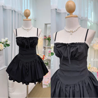 สาวอวบใส่ได้อก ถึง45ชุดเดรสสายเดี่ยวสั้นสไตล์เวียดนามส่งน่ารักมาก detail แต่งขอบลูกไม้