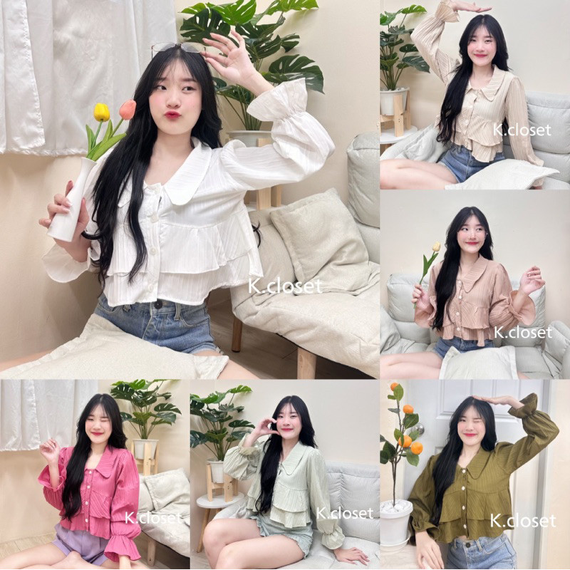 Ruby top 🌈เสื้อเชิ้ตคอปกแขนยาว ดีเทลระบาย 2 ชั้น(KA001)