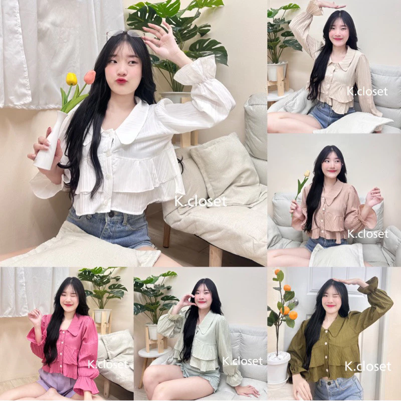 Ruby top 🌈เสื้อเชิ้ตคอปกแขนยาว ดีเทลระบาย 2 ชั้น(KA001)