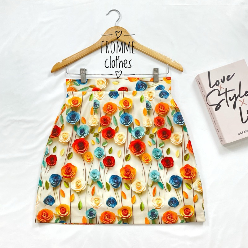 🪴กระโปรงทรงเอผ้าซากุระพิมลายดอกไม้(XS-5XL)