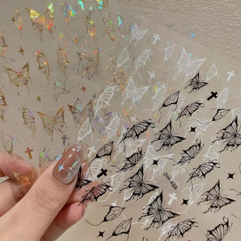 สติกเกอร์ติดเล็บลายผีเสื้อ มีให้เลือกหลากสี สินค้าพร้อมส่งในไทย