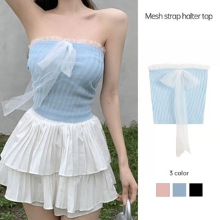 ผ้ากอซลูกไม้แขวนคอหลอดด้านบนผู้หญิงฤดูร้อนเปลือยด้านบนแน่นสั…