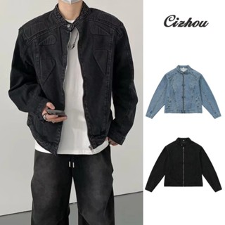 เสื้อแจ็คเก็ตยีนส์ High Street เสื้อคอตั้งระดับไฮเอนด์