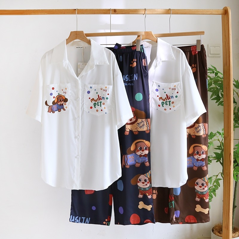 ชุดนอน Muslin Pajamas Collection Muslin Pet รุ่น Puppy Carnival Brown (T3231 T3232)|ชุดนอนชุดเที่ยว